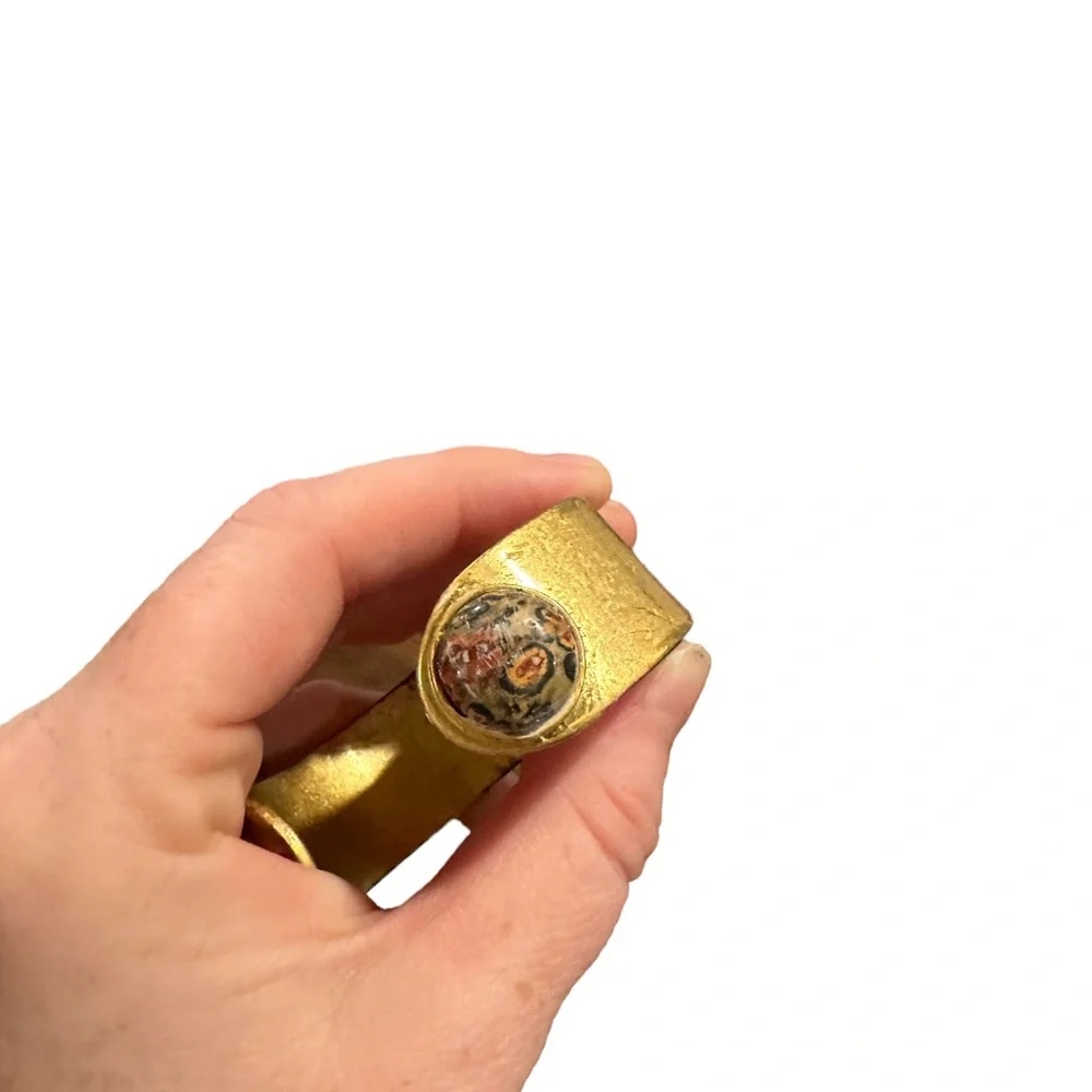 Madewell Cuff Bracelet Antique Brass Gold Stone Artsy Hippie Funky Jewlery - Picture 7 of 8